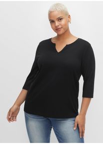 sheego Große Größen 3/4-Arm-Shirt mit geschlitztem Ausschnitt, schwarz, Größe 40/42 - Damen