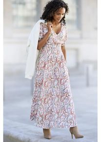 Lascana Maxikleid mehrfarbig Gr. 34 für Damen. V-Ausschnitt und Allover-Druck. Figurumspielend. Nachhaltig.