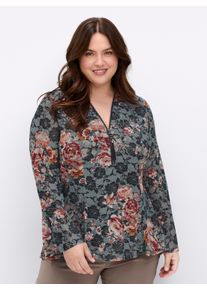 sheego by Joe Browns sheego Große Größen Shirt mit Reißverschluss am V-Ausschnitt, schwarz-bedruckt, Größe 54 - Damen
