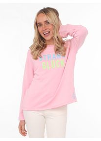 Langarmshirt Zwillingsherz, Damen, Gr. L/XL (L/XL), rosa, Sweatware, Obermaterial: 50% Baumwolle, 50% Polyester, unifarben, normal h&uuml;ftbedeckend, Rundhals, Shirts Langarmshirt, Regular Fit, Langarm, Rundhalsausschnitt, Stickerei, Schriftzug