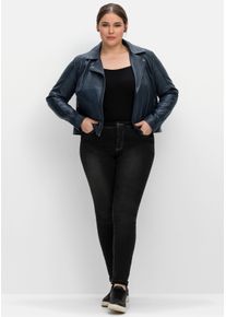 sheego Große Größen Bikerjacke aus weichem Lammnappa-Leder, nachtblau, Größe 56 - Damen