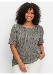 sheego Gro&szlig;e Gr&ouml;&szlig;en Kurzarmshirt mit Minimal-Alloverdruck und Gummizugbund, schwarz-gemustert, Gr&ouml;&szlig;e 52/54 - Damen
