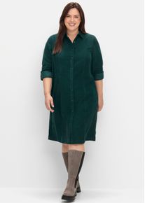 sheego Große Größen Hemdblusenkleid aus weichem Cord, tiefgrün, Größe 42 - Damen