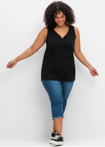sheego Gro&szlig;e Gr&ouml;&szlig;en Tanktop mit V-Ausschnitt und Zierknopfleiste, schwarz, Gr&ouml;&szlig;e 54 - Damen