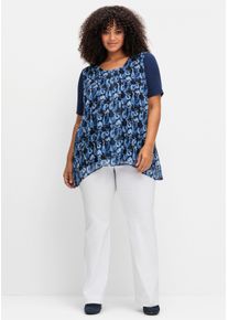 sheego Große Größen Blusenshirt in Lagenoptik, marine-gemustert, Größe 42 - Damen