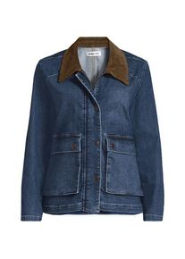 LANDS' END Jeansjacke mit Cordkragen, Damen,  Blau, Elasthan/Baumwoll-Mischung/Polyester-Mischung, by Lands' End