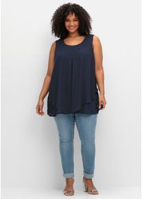 sheego Große Größen 2-in-1-Top aus Chiffon und Jersey, tiefblau, Größe 46 - Damen
