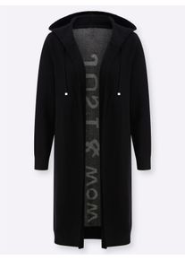 sheego Gro&szlig;e Gr&ouml;&szlig;en Longstrickjacke mit Kapuze, schwarz-ecru, Gr&ouml;&szlig;e 36 - Damen