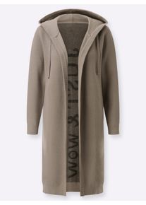 sheego Gro&szlig;e Gr&ouml;&szlig;en Longstrickjacke mit Kapuze, schlamm-schwarz, Gr&ouml;&szlig;e 54 - Damen