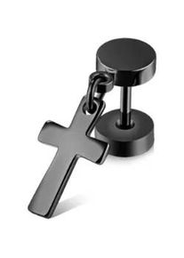 Single-Ohrstecker Firetti "Schmuck Geschenk Ohrschmuck einzeln Kreuz", schwarz, Ohrringe, Damen, 6mm, Edelstahl