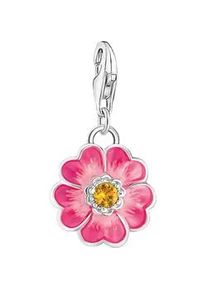 Charm-Einh&auml;nger Thomas Sabo "Charm Flower", bunt (silberfarben, orange, orange), Charms, Damen, Silber 925 (recycelt), mit Zirkonia (synth.) oder Glas-Keramik Stein