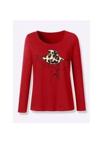 Langarmshirt Classic Basics "Langarm-Shirt", Damen, Gr. 50, rot (kirsche), 100% Baumwolle, bedruckt, gemustert, mehrfarbig, Rundhals, Shirts Langarmshirt