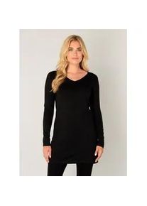 Longpullover Base Level "BAS-YOLA-LONG-PULLOVER", Damen, Gr. 44, schwarz, Feinstrick, Obermaterial: 80% Viskose, 20% Polyamid, leicht gl&auml;nzend, Basic, figurbetont h&uuml;ftbedeckend, V-Ausschnitt, 1-Knopf-Manschette, Pullover Longpullover