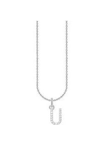 Kette mit Anh&auml;nger Thomas Sabo "Buchstabe" Gr. 45, bunt (silberfarben, wei&szlig;), Halsketten, Damen, 45, U, Silber 925 (recycelt), mit Zirkonia (synth.)