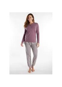 Schlafanzug Tom Tailor "Sitia", Damen, Gr. 36 (S), lila (lila, mittel, allover), Obermaterial: 95% Baumwolle, 5% Elasthan, normal normal, Rundhals, gerader Abschluss, Homewear-Sets Schlafanzug, Langarm, Rundhalsausschnitt, mit Kn&ouml;pfen, gemustert, Baumwollmix