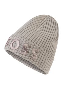 BOSS Damen Beanie "Lara_hat"open grau 099, casual, unifarben, Strick, Wolle, Mützen, mit großem BOSS Schriftzug