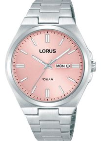 Lorus Damen Quarzuhrsilberfarben, rosa, Armbanduhren, Armbanduhr, Damenuhr, Herrenuhr, Edelstahlarmband, analog, Datum