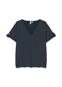 Véro Moda VERO MODA Damen Kurzarmshirt "VMBAILEY S/S V-NECK T-SHIRT JRS BTQ GA"navy blazer stripes:gold lurex, button, modisch, Gr. XS, gestreift, Jersey,