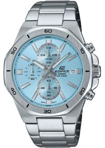 CASIO EDIFICE Herren Chronographhellblau, edelstahlfarben, Armbanduhren, Quarzuhr, Armbanduhr,Herrenuhr, Edelstahlarmband,bis 10bar wasserdicht