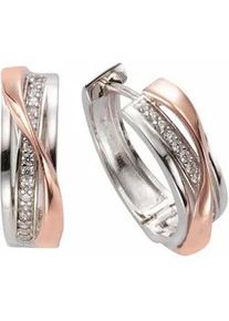 Paar Creolen Firetti "Schmuck Geschenk Silber 925 zweifarbig geschwungenes Design", rosa (silber, 925, ros&eacute;goldfarben, silberfarben, kristallwei&szlig;), Ohrringe, Damen, Silber 925 (Sterlingsilber), mit Zirkonia (synth.)
