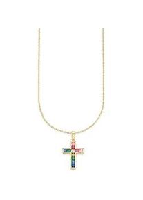 Kette mit Anh&auml;nger Bruno Banani "Schmuck Geschenk Silber 925 Halsschmuck Halskette Regenbogen Kreuz", gold (gelbgoldfarben, mehrfarbig), Halsketten, Damen, Silber 925 (Sterlingsilber), L: 48, mit Zirkonia (synth.)