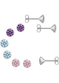 Ohrstecker-Set Firetti "Multipack Schmuck Geschenk Silber 925 Ohrstecker Glitzer" Gr. 3,5, bunt (silberfarben, pink, hellblau, lila, pink, hellblau, amethyst), Ohrringe, M&auml;dchen, 3,5, Silber 925 (Sterlingsilber), mit Zirkonia (synth.)