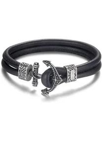 Armband Kingka "Anker", schwarz (edelstahlfarben, schwarz), Armb&auml;nder, Herren, 22cm, Edelstahl Leder, Edelstahl, Leder, Armband