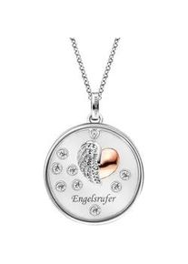 Kette mit Anh&auml;nger Engelsrufer "Glaslinse Herzfl&uuml;gel", rosa (silberfarben, ros&eacute;goldfarben, kristallwei&szlig;), Halsketten, Damen, Glas Silber 925 (Sterlingsilber), L: 50 B: 1,42mm, Glas, Silber 925 (Sterlingsilber), Made in Germany - mit Zirkonia (synth.), B:1,42mm