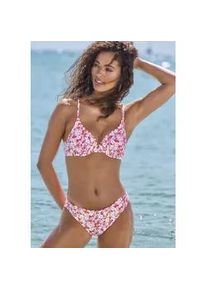 B&uuml;gel-Bikini-Top Lascana "Jasmin", Damen, Gr. 36, Cup C, rot (rot, lila), Microfaser, floral, Bikini-Oberteile, mit Wattierung und im Bl&uuml;mchen-Design