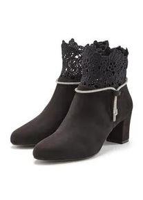 Stiefelette Lascana, Damen, Gr. 36, schwarz, Obermaterial: 100% Textilmaterial. Decksohle: 100% Lederimitat. Futter: 100% Lederimitat. Laufsohle: 100% Synthetik, Glitzer, unifarben, Schuhe Stiefelette, mit elegantem Spitzenbesatz, Stiefel, Boots