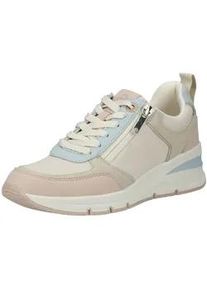 Sneaker Tamaris "Tamaris Sneaker Lederimitat", Damen, Gr. 37, beige (beige, blau), Lederimitat, Schuhe Sneaker