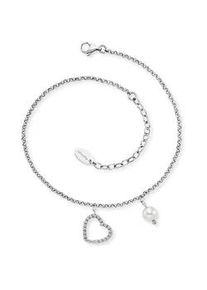 Fu&szlig;kette Engelsrufer "Herz", silber (edelstahlfarben, wei&szlig;), Fu&szlig;ketten, Damen, Edelstahl Perlen, Edelstahl, Perlen, Made in Germany - mit S&uuml;&szlig;wasserzuchtperle