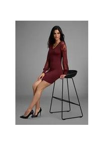 Strickkleid Laura Scott, Damen, Gr. 42, N-Gr, rot, braun, Strick, Obermaterial: 70% Viskose, 30% Polyamid. &Auml;rmel: 100% Polyamid, unifarben, figurbetont mini, V-Ausschnitt, B&uuml;ndchen, Kleider Strickkleid, mit edlen Spitzen&auml;rmeln und tiefem V-neck