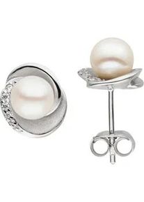 Paar Ohrstecker Jobo, silber (silber 925, wei&szlig;), Ohrringe, Damen, Perlen Silber 925 (Sterlingsilber), Perlen, Silber 925 (Sterlingsilber), 925 Silber mit S&uuml;&szlig;wasser-Zuchtperlen und 10 Zirkonia