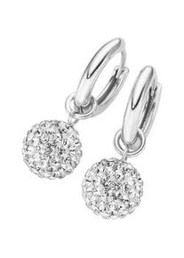 Paar Creolen Firetti "Schmuck Geschenk Silber 925 Kugel rhodiniert massiv", bunt (silberfarben, wei&szlig;, wei&szlig;), Ohrringe, Damen, 14,9mm, Silber 925 (Sterlingsilber), mit Kristallglas - Einh&auml;nger abnehmbar