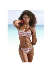 B&uuml;gel-Bandeau-Bikini Venice Beach, Damen, Gr. 38, Cup E, beige (creme, rosa), Recycling-Polyamid, gestreift, Bikini-Sets, mit strukturierter Ware