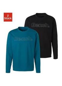 Langarmshirt BENCH. LOUNGEWEAR, Herren, Gr. S, gr&uuml;n (petrol, schwarz), Obermaterial: 100% Baumwolle, unifarben, Basic, bequem normal, Rundhals, Shirts Langarmshirt, mit Bench. Print vorn