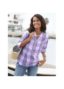Schlupfbluse Casual Looks, Damen, Gr. 36, lila (lavendel, wei&szlig;, kariert), 100% Baumwolle, gemustert, kariert, mehrfarbig, V-Ausschnitt, Blusen Schlupfbluse, Topseller