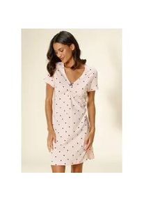 Nachthemd Vivance DREAMS, Damen, Gr. 48/50, N-Gr, bunt (hellrosa, apricot), Single Jersey, Obermaterial: 100% Baumwolle, gemustert, bequem kurz, V-Ausschnitt, eingesetzt H&auml;kelkante, Kleider Nachthemd, mit Herzchen-Druck