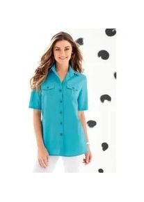 Kurzarmbluse Classic Basics, Damen, Gr. 48, blau (t&uuml;rkis), 65% Polyester, 35% Baumwolle, unifarben, Blusen
