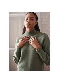 Strickpullover Lascana, Damen, Gr. 44/46, gr&uuml;n, Strick, Obermaterial: 52% Polyester, 44% Polyacryl, 4% Elasthan, meliert, unifarben, bequem h&uuml;ftlang, Rippb&uuml;ndchen, Pullover Strickpullover, mit Stehkragen und Rippb&uuml;ndchen, Loungewear