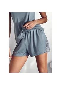 Schlafshorts Lascana, Damen, Gr. 40/42, N-Gr, blau (petrol), Single Jersey, Obermaterial: 95% Viskose, 5% Elasthan. Spitze: 88% Polyamid, 12% Elasthan, unifarben, loose fit kurz, Hosen, mit edlen Spitzendetails