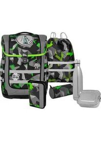 Schulranzen McNeill "Ergo Compacto, Techno", Kinder, Gr. B/H/T: 29cm x 38,5cm x 22cm, gr&uuml;n (techno), Polyester, Rucks&auml;cke, inkl. Federm&auml;ppchen, Turnbeutel, Schlamperrolle & Motivmagnet