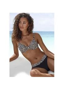 B&uuml;gel-Bikini-Top Lascana "Cleo", Damen, Gr. 36, Cup F, beige (schwarz, creme), Recycling-Polyamid, bedruckt, Bikini-Oberteile, mit geometrischem Druck