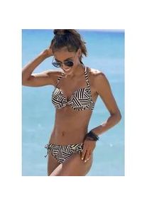 Push-Up-Bikini-Top Lascana "Cleo", Damen, Gr. 34, Cup C, beige (schwarz, creme), Recycling-Polyamid, bedruckt, Bikini-Oberteile, mit geometrischem Druck