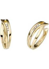 Paar Creolen Firetti "Schmuck Geschenk Gold 585, Edles Design, teilw. mehrreihig, massiv", gelb (gelbgold, 585, wei&szlig;), Ohrringe, Damen, 0,05 P2 = erkennbare Einschl&uuml;sse, Diamanten Gelbgold 585, Diamanten, Gelbgold 585, mit Brillant - Kanalfassung