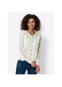 Ajourstrickjacke Heine, Damen, Gr. 44, beige (champagner), 50% Baumwolle, 50% Polyacryl, unifarben, Strickjacken Ajourstrickjacke