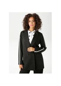 Longblazer Aniston CASUAL, Damen, Gr. 36, schwarz-wei&szlig; (schwarz, wei&szlig;), Jersey, Obermaterial: 82% Polyester, 15% Viskose, 3% Elasthan. Futter: 100% Polyester, unifarben mit Farbeinsatz, l&auml;ssig geschnitten Po-bedeckend, Blazer Longblazer, mit trendigem Streifen an Schulter und den &Auml;rmeln