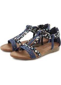 Sandale Lascana "Sommerschuh", Damen, Gr. 40, blau, Obermaterial: 50% Lederimitat, 50% Textilmaterial. Decksohle: 100% Lederimitat. Futter: 100% Lederimitat. Laufsohle: 100% Synthetik, bedruckt, mehrfarbig, Schuhe Sandale, Sandalette, Sommerschuh mit Riemchen im Festival-Look VEGAN