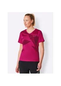 Trainingsshirt Catamaran "Sportshirt", Damen, Gr. 48/50, pink (fuchsia, gemustert), 95% Baumwolle, 5% Elasthan, gemustert, mehrfarbig, V-Ausschnitt, Shirts